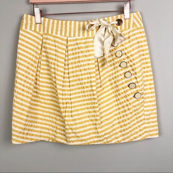 ANTHROPOLOGIE | LEIFSDOTTIR Yellow Seersucker White Striped Skirt Women’s 10 - Picture 1 of 9
